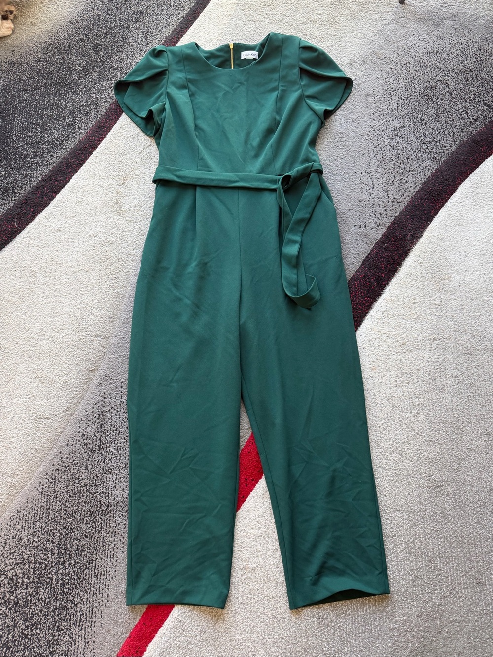 Calvin Klein Deep Green Belted Cap Sleeve Jumpsuit